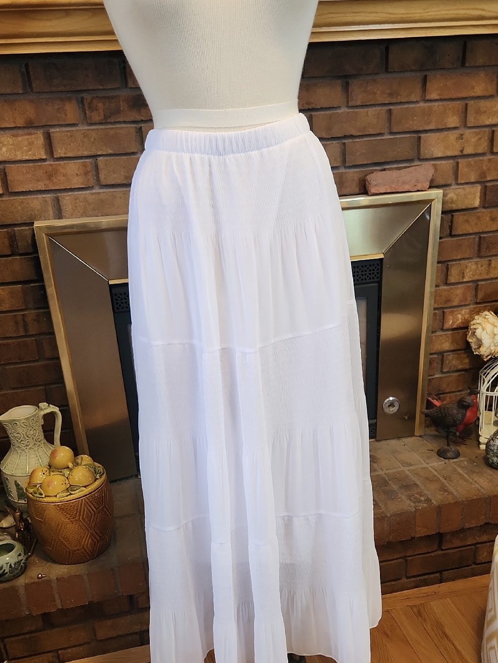 White Tiered Maxi Skirt - Women's Size L Graduation Bachelorette Prairie Cottage